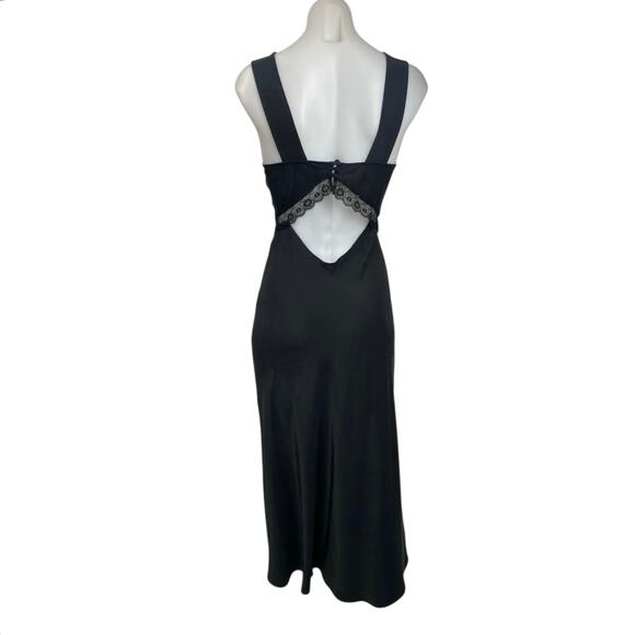 Reformation Provence Black Silk Satin Lace Sleeveless V Neck Midi Slip Dress XS - Picture 3 of 5